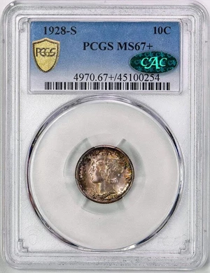 image for: 10C 1928-S PCGS MS67+ CAC