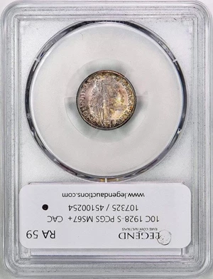 image for: 10C 1928-S PCGS MS67+ CAC