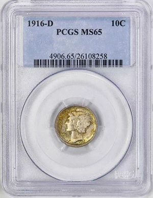 image for: 10C 1916-D PCGS MS65