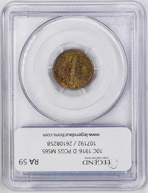 image for: 10C 1916-D PCGS MS65