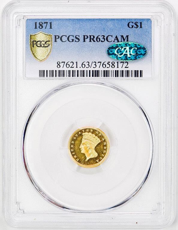 Liberty Gold Dollar G$1 Type 3, 1856-1889 PR CAM [Type] PR63 CAM CAC thumbnail 3