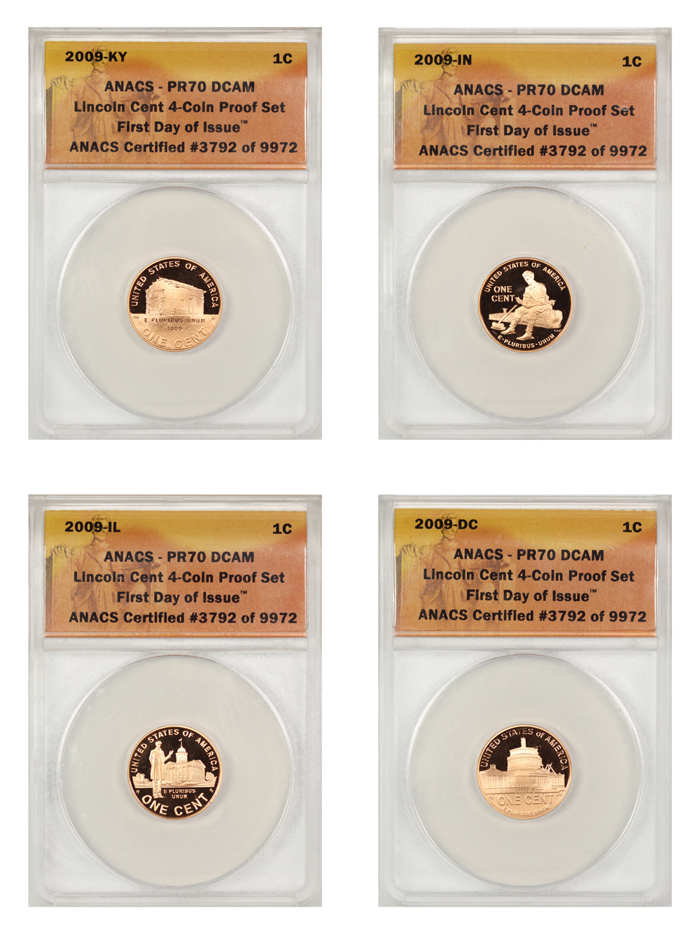 2009-S 1c Lincoln Cents Bicentennial Proof Set, 4 Coins PR thumbnail 5