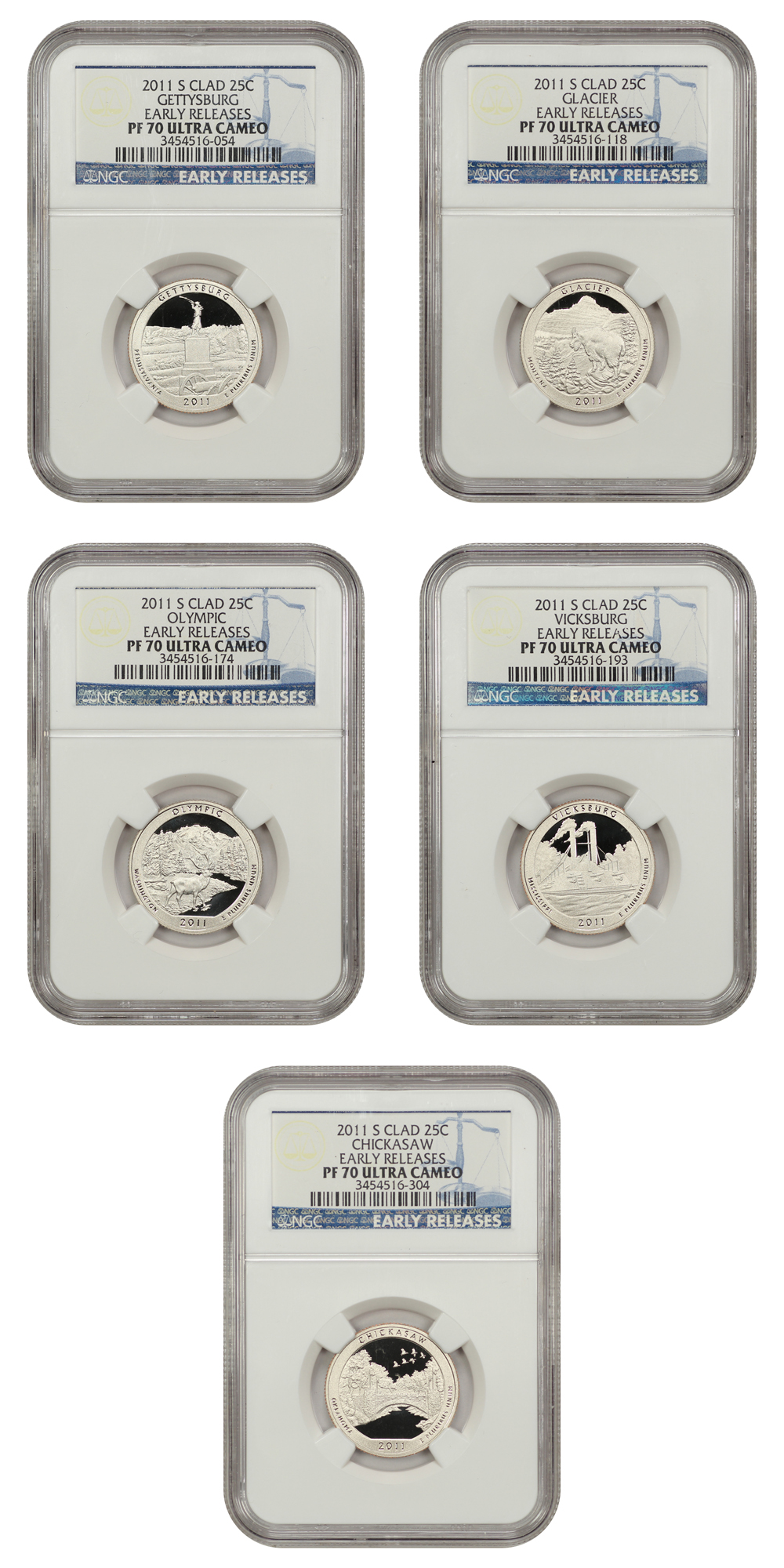 2011-S 25c Clad Quarters Proof Set, 5 Coins PR thumbnail 5