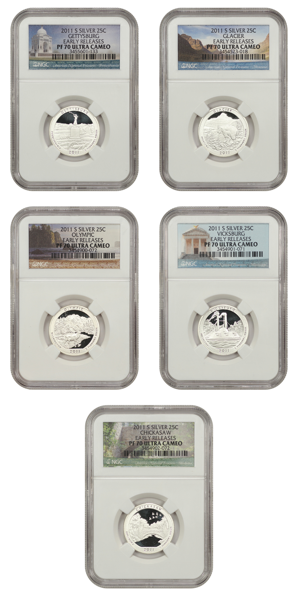 2011-S 25c Silver Quarters Proof Set, 5 Coins PR thumbnail 5
