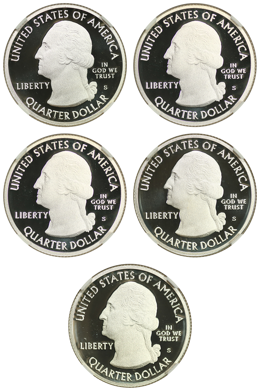 2012-S 25c Silver Quarters Proof Set, 5 Coins PR thumbnail 6