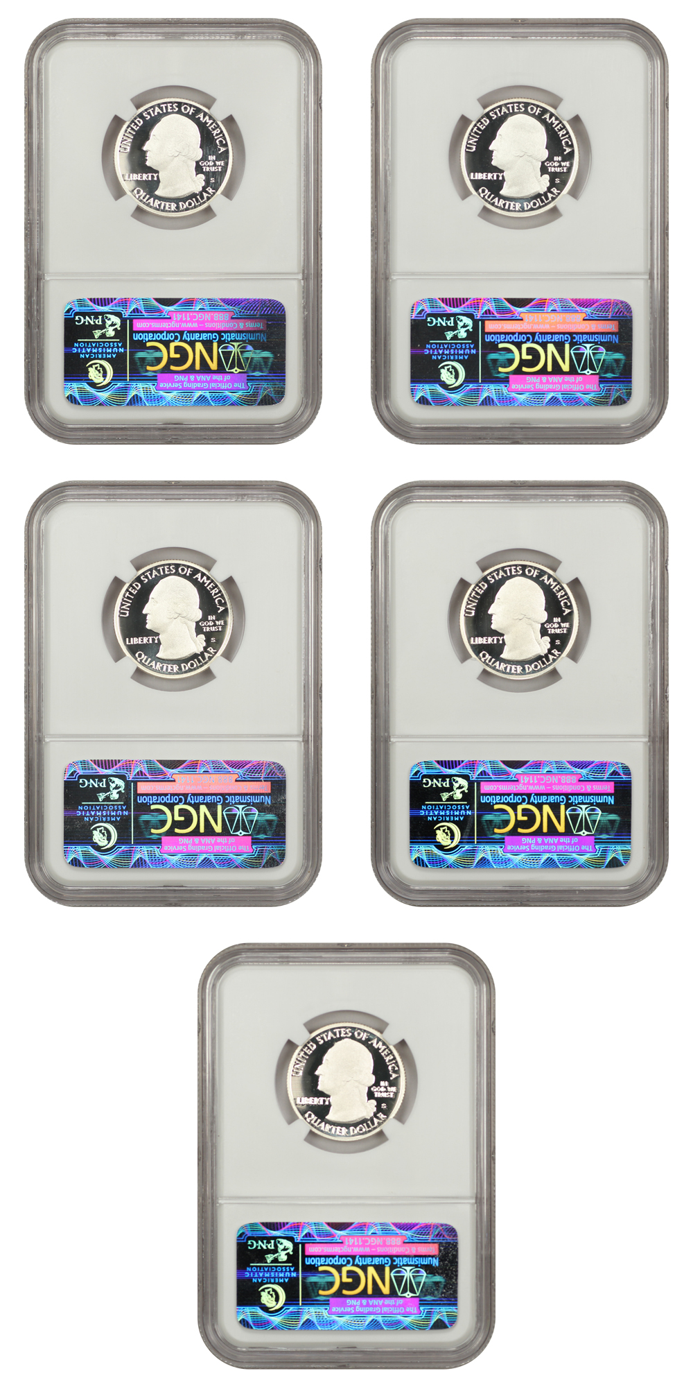 2012-S 25c Silver Quarters Proof Set, 5 Coins PR thumbnail 4