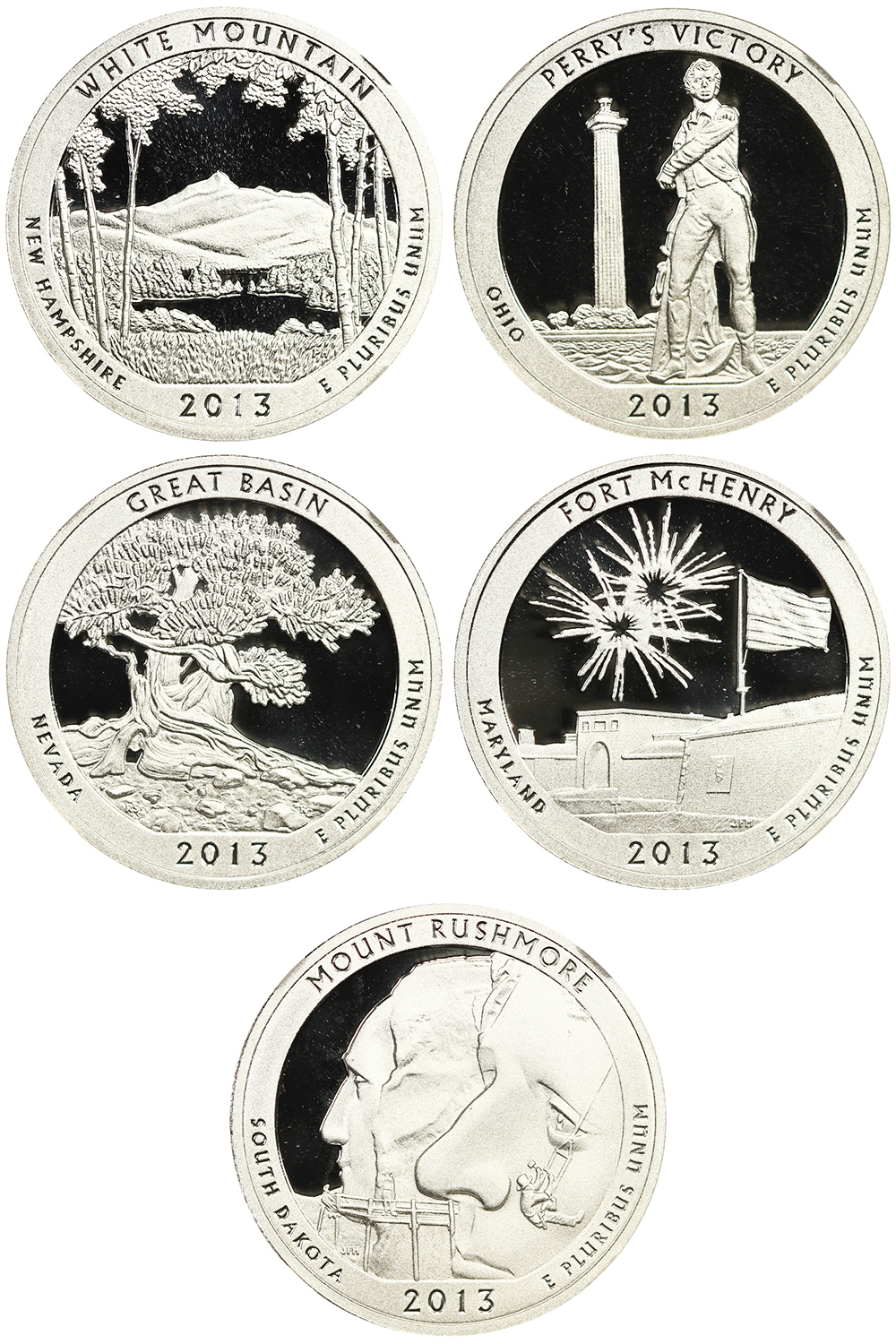 2013-S 25c Silver Quarters Proof Set, 5 Coins PR