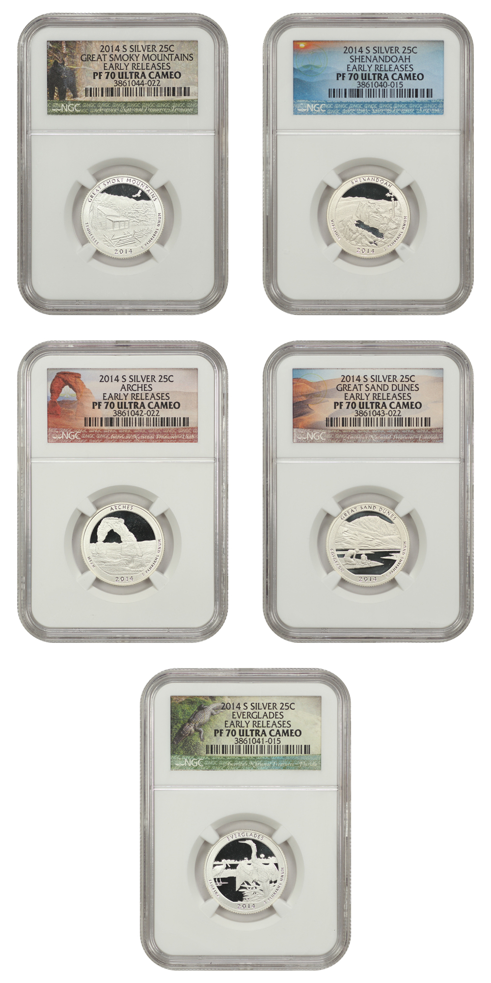 2014-S 25c Silver Quarters Proof Set, 5 Coins PR thumbnail 5