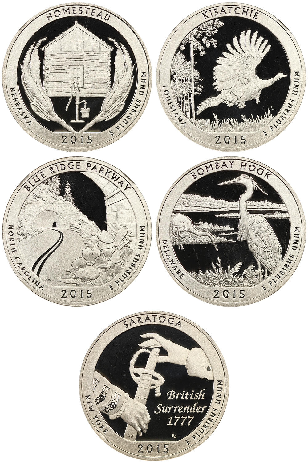 2015-S 25c Clad Quarters Proof Set, 5 Coins PR