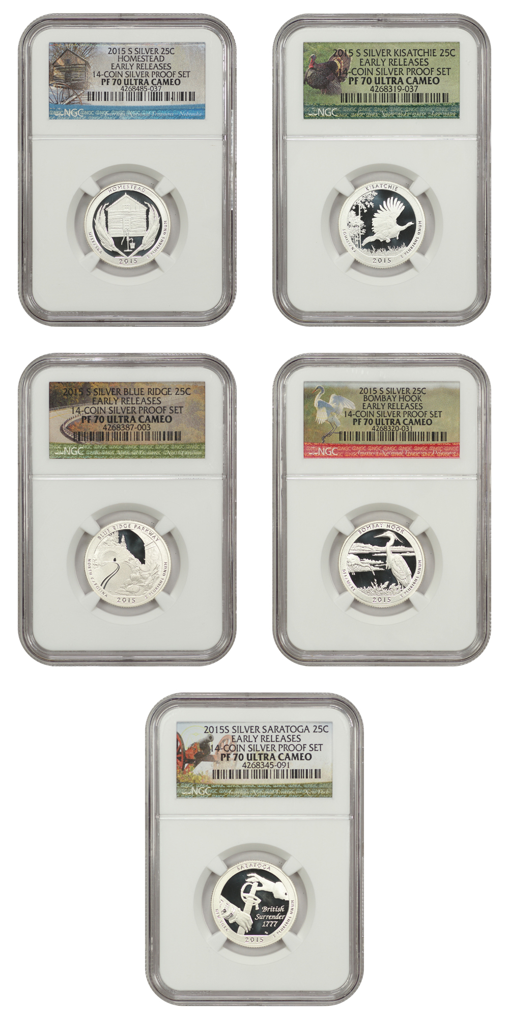 2015-S 25c Silver Quarters Proof Set, 5 Coins PR thumbnail 5