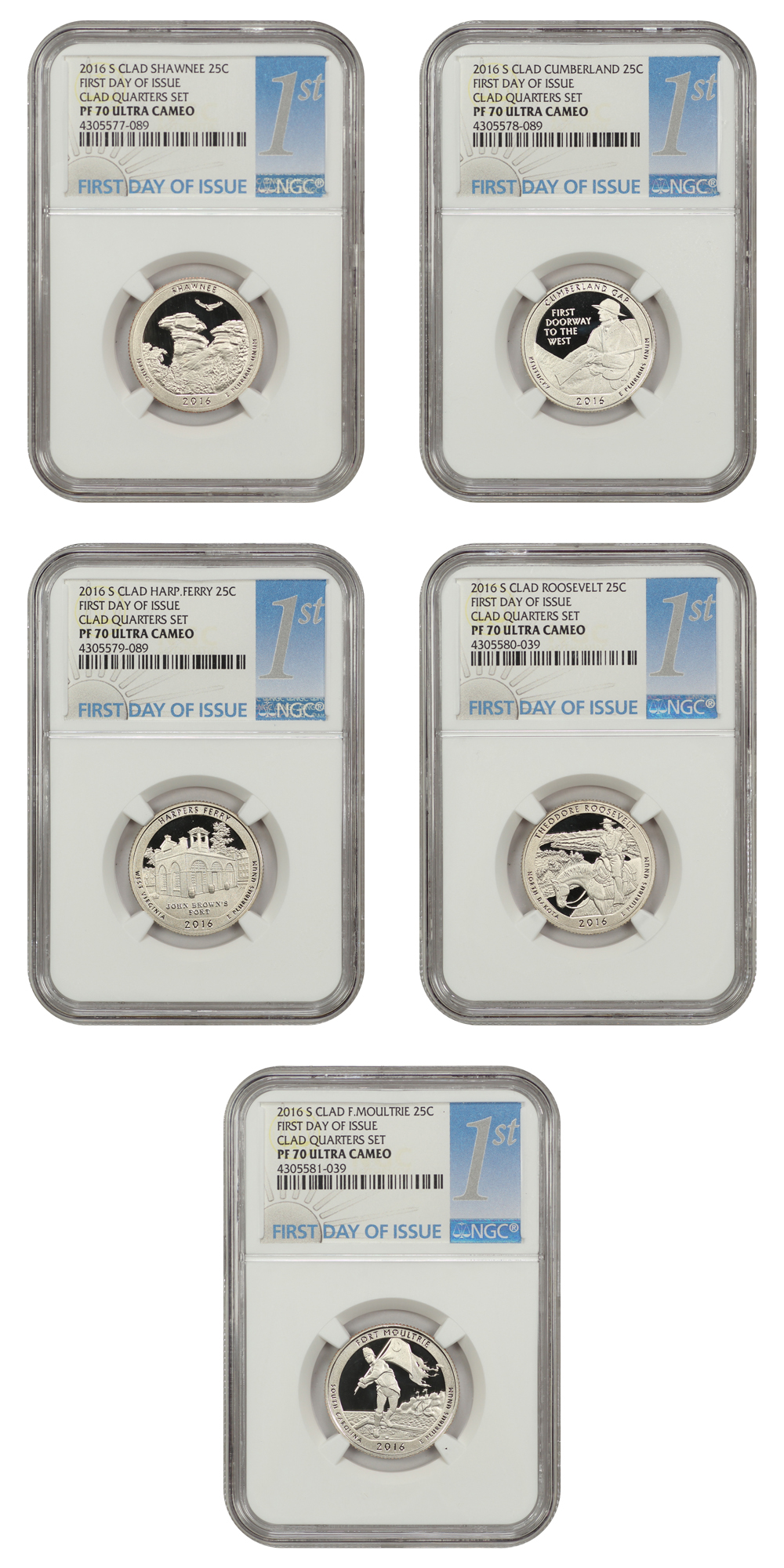 2016-S 25c Clad Quarters Proof Set, 5 Coins PR thumbnail 5