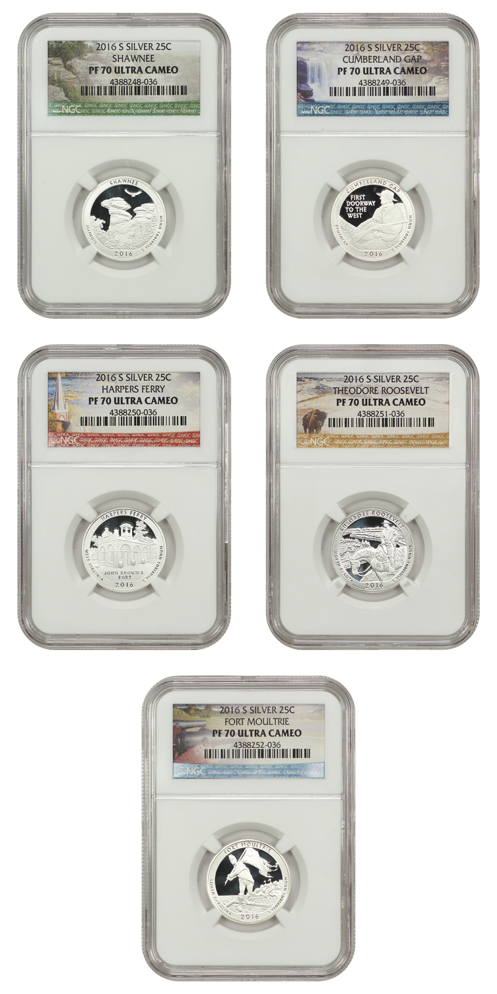 2016-S 25c Silver Quarters Proof Set, 5 Coins PR thumbnail 5