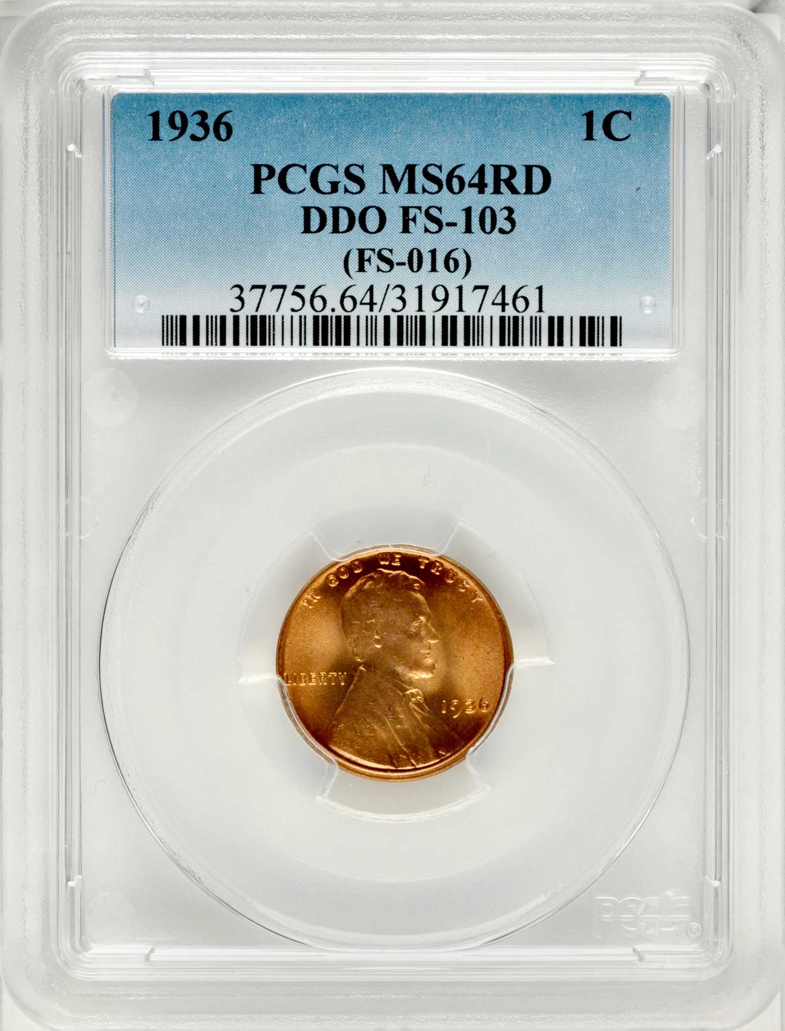 1936 1c Doubled Die Obverse, Type 3, FS-103 MS RD MS63 RD thumbnail 4