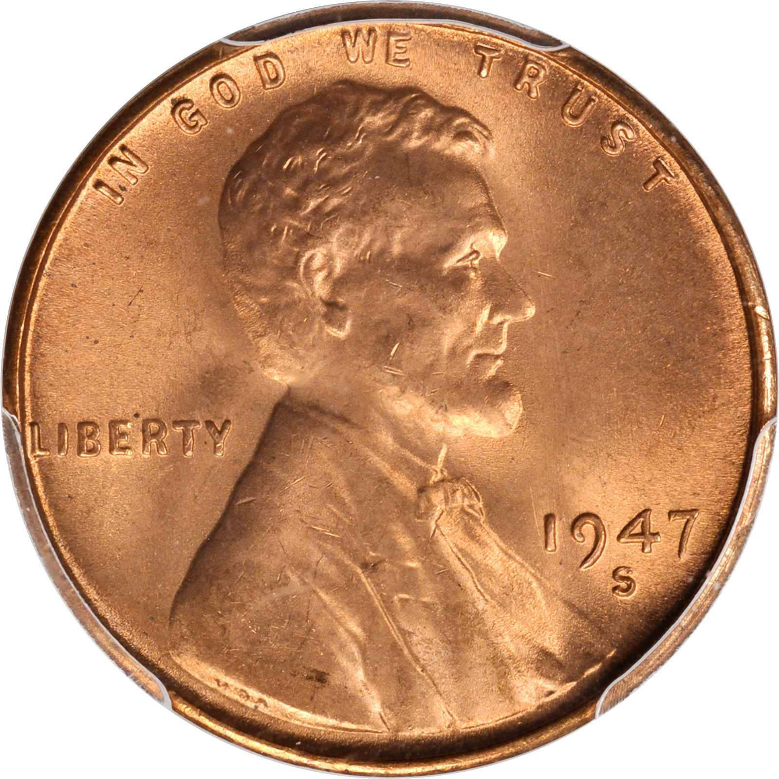 1947-S/S Lincoln Cent. FS-504. Repunched Mintmark. MS-66 RD (PCGS).