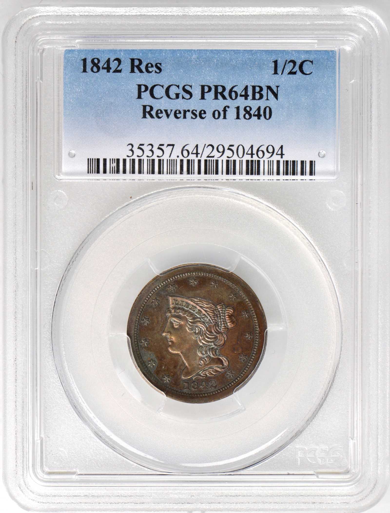 1842 1/2c Restrike, Reverse of 1840 PR BN AU58 BN thumbnail 4