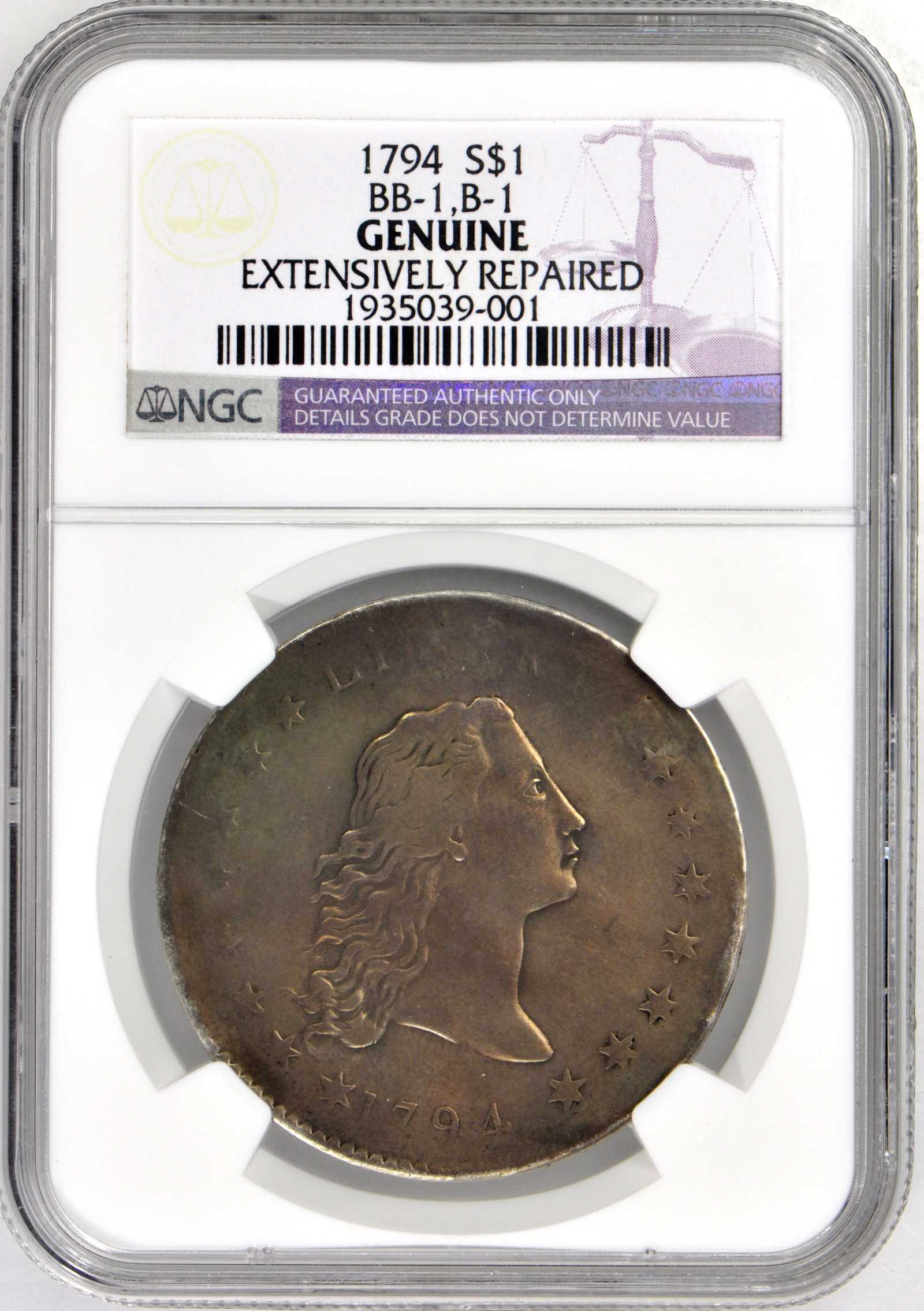 1794 $1  Flowing Hair, B-1, BB-1 AG2 thumbnail 10
