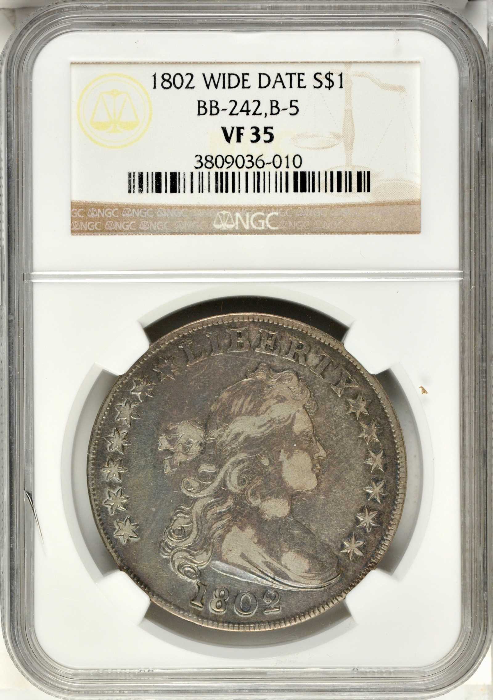 1802 $1  Wide Date, B-5, BB-242 VG8 thumbnail 7