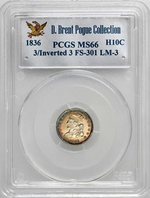 image for: 1836 Capped Bust Half Dime. Logan McCloskey-3. Rarity-1. Large 5. Mint State-66 (PCGS).