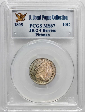 image for: 1805 Draped Bust Dime. John Reich-2. Rarity-2. Mint State-67 (PCGS).