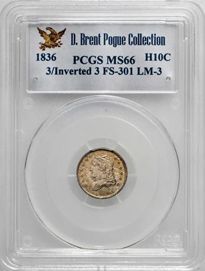 image for: 1836 Capped Bust Half Dime. Logan McCloskey-3. Rarity-1. Large 5. Mint State-66 (PCGS).