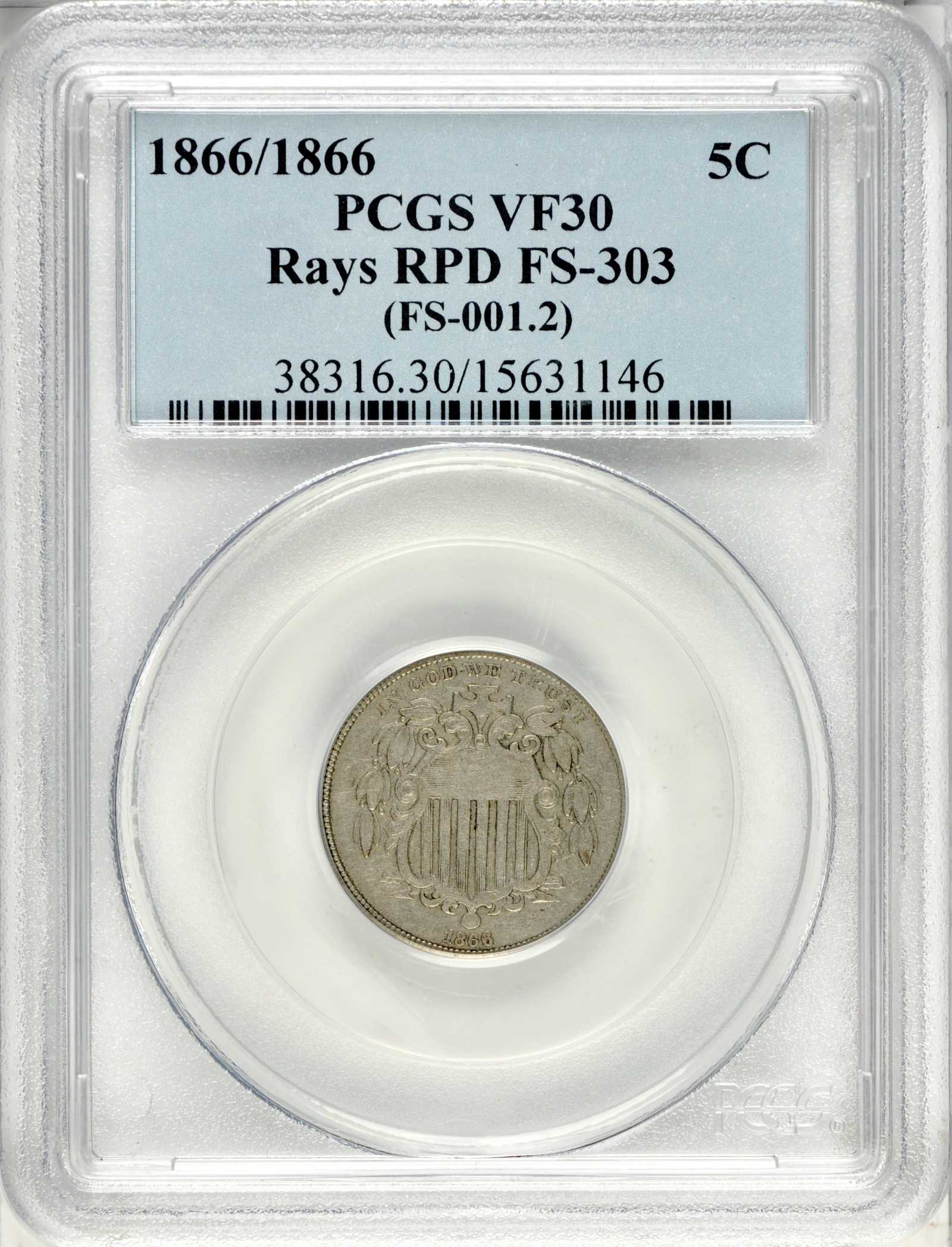 1866/1866 5c Rays, Repunched Date F15 thumbnail 19
