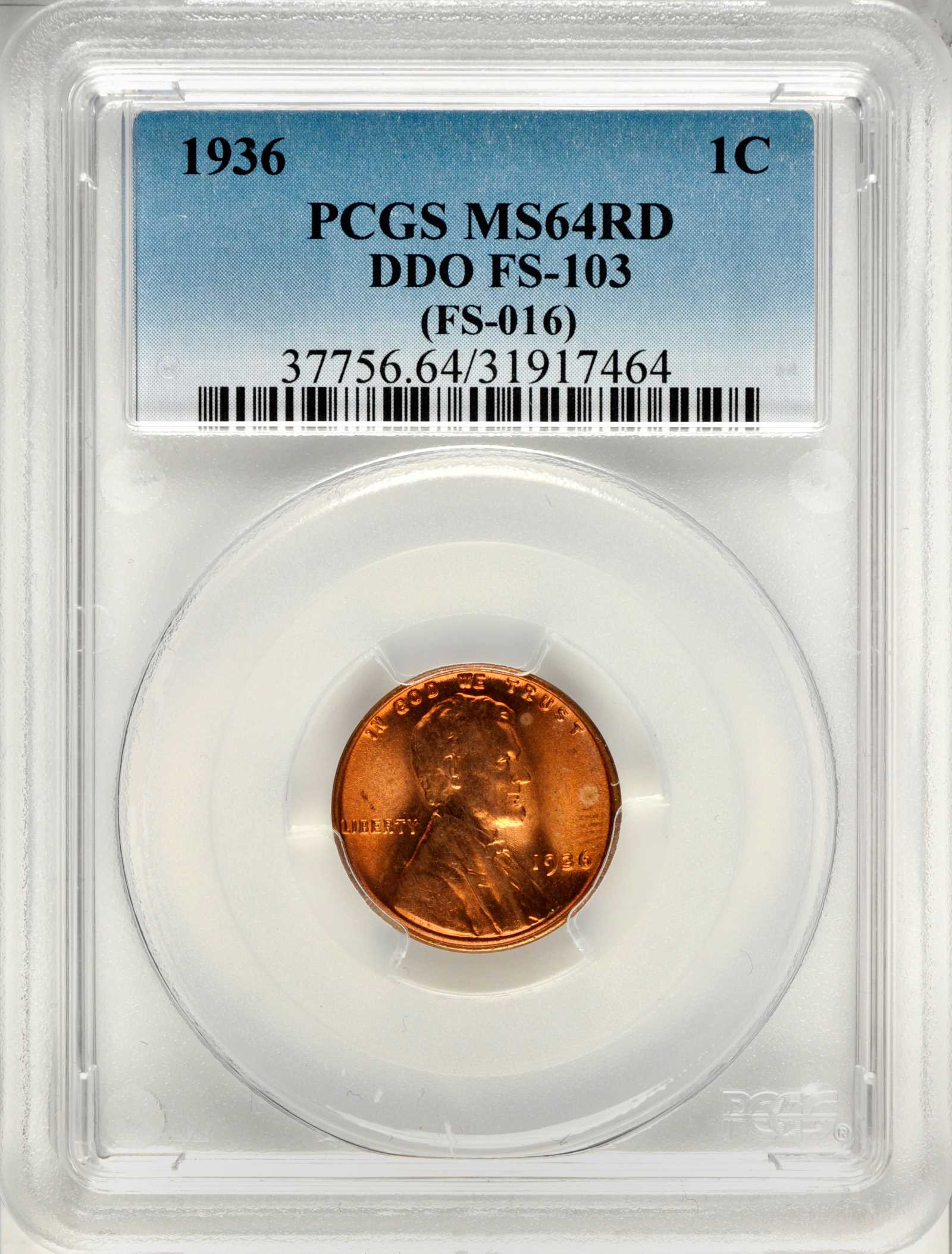 1936 1c Doubled Die Obverse, Type 3, FS-103 MS RD MS63 RD thumbnail 8