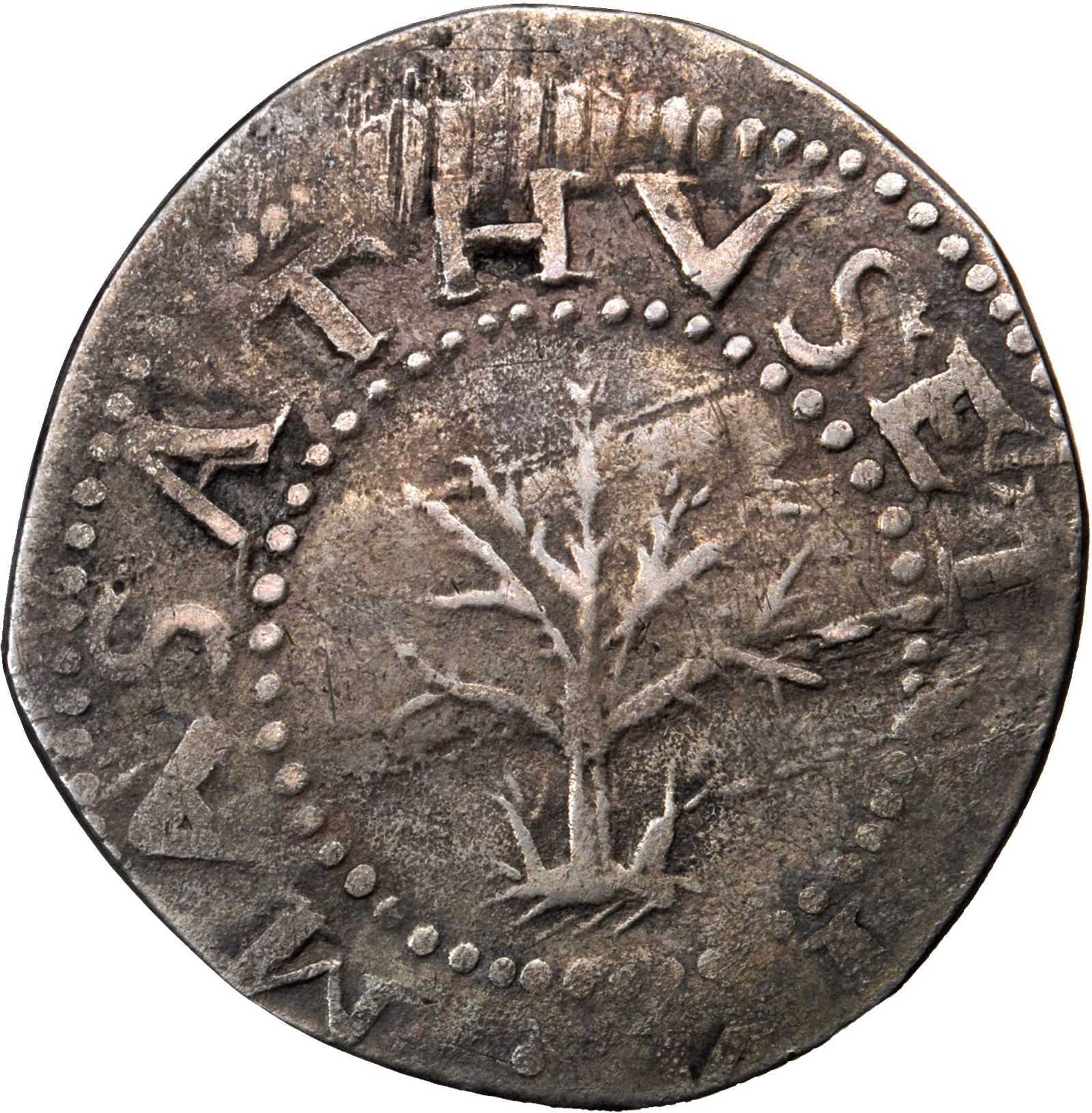 1652 Oak Tree Shilling. Noe-13.6, Salmon 19-G. Rarity-6. Spiny Tree. VF-30 (PCGS). CAC.