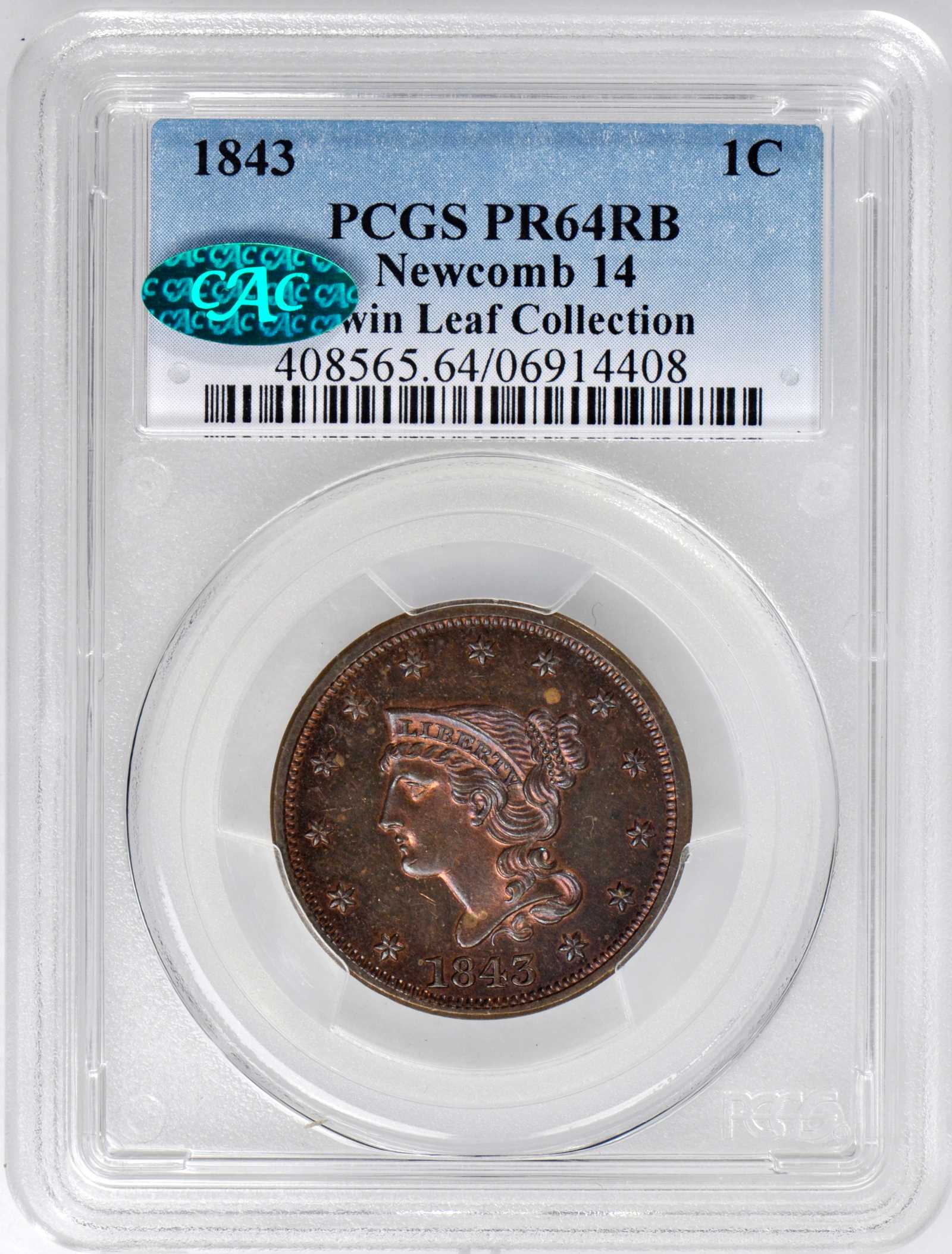 1843 1c Petite Head, Small Letters, N-14 PR RB PR64 RB thumbnail 4