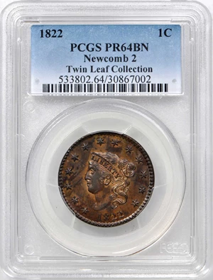 image for: 1822 Matron Head Cent. N-2. Unique as a Proof. Noyes Die State B/A. Proof-64 BN (PCGS).