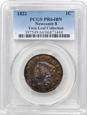 image for: 1822 Matron Head Cent. N-8. Unique as a Proof. Noyes Die State A/C. Proof-64 BN (PCGS).