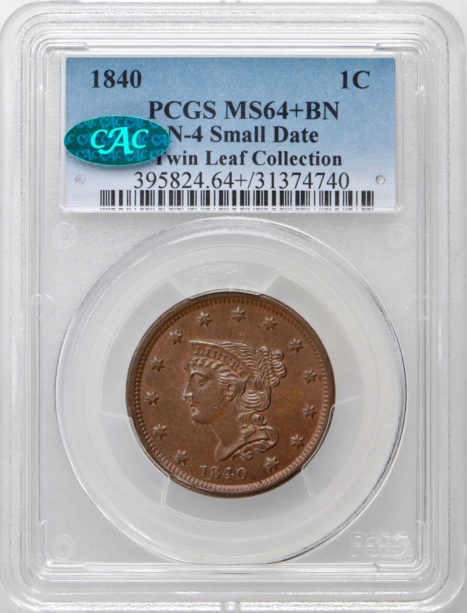 1840 1c Small Date, N-4 MS BN thumbnail 2