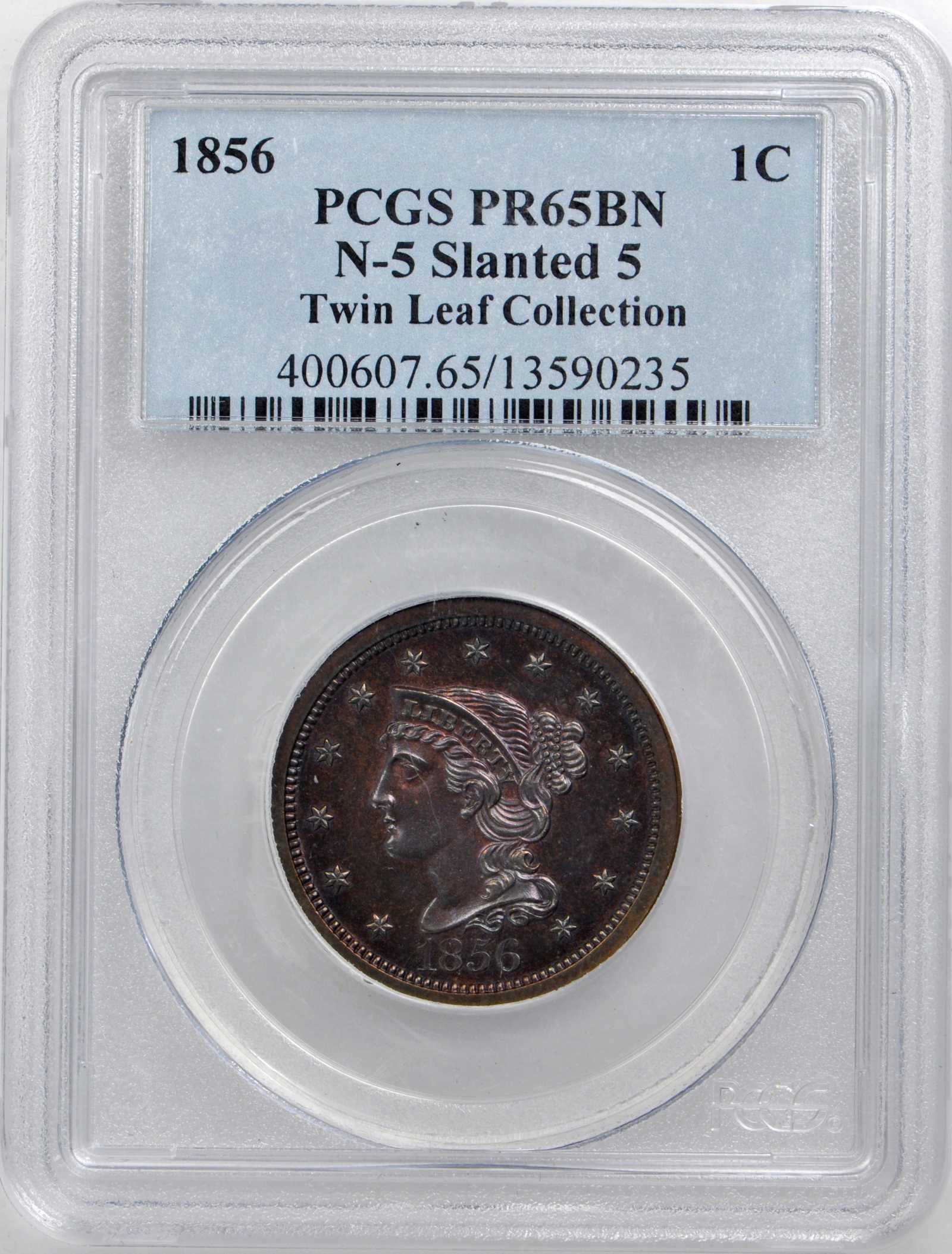 1856 1c Slanted 5 PR BN PR65 BN thumbnail 4