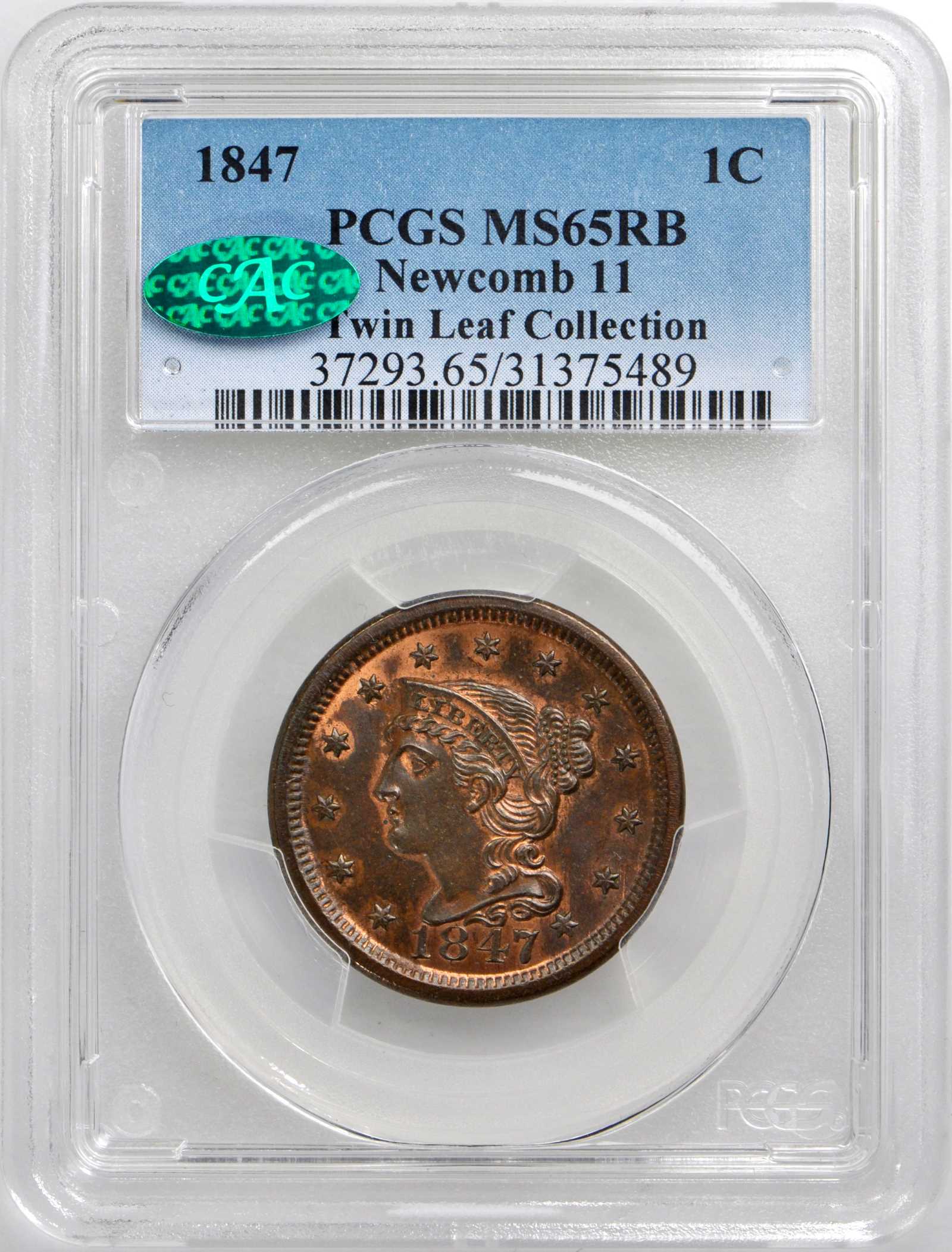 1847 1c N-11 MS RB thumbnail 2