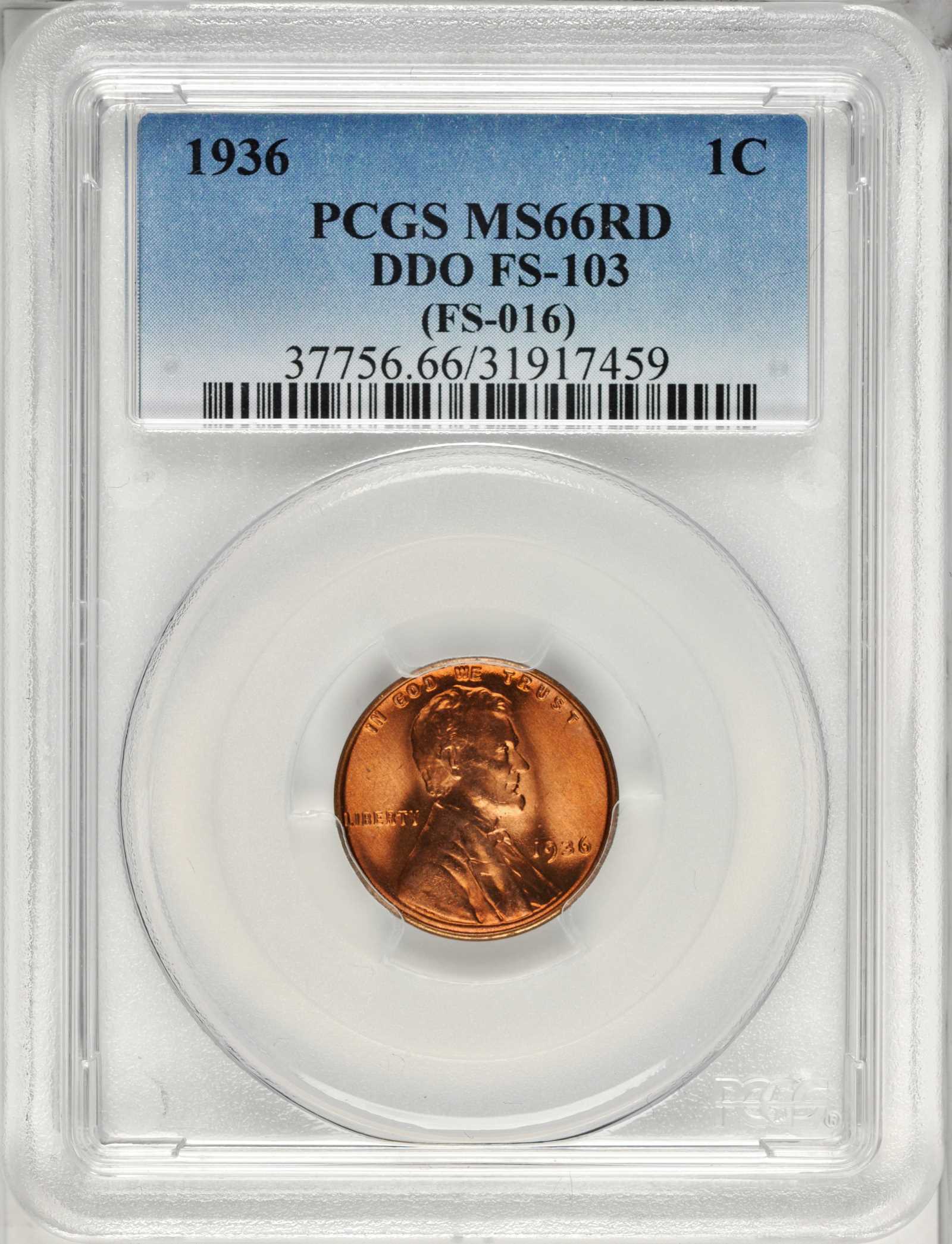 1936 1c Doubled Die Obverse, Type 3, FS-103 MS RD MS66 RD thumbnail 17