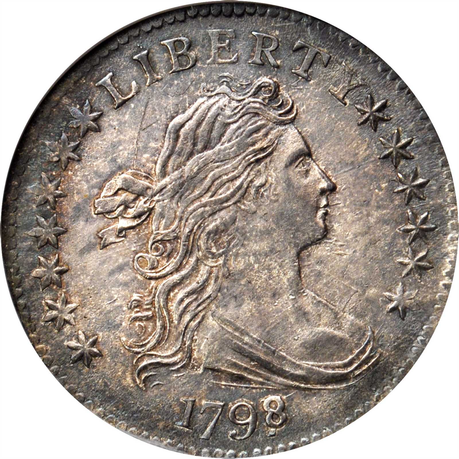 1798/7 Draped Bust Dime. JR-1. Rarity-3. 16-Star Reverse. MS-63 (NGC).