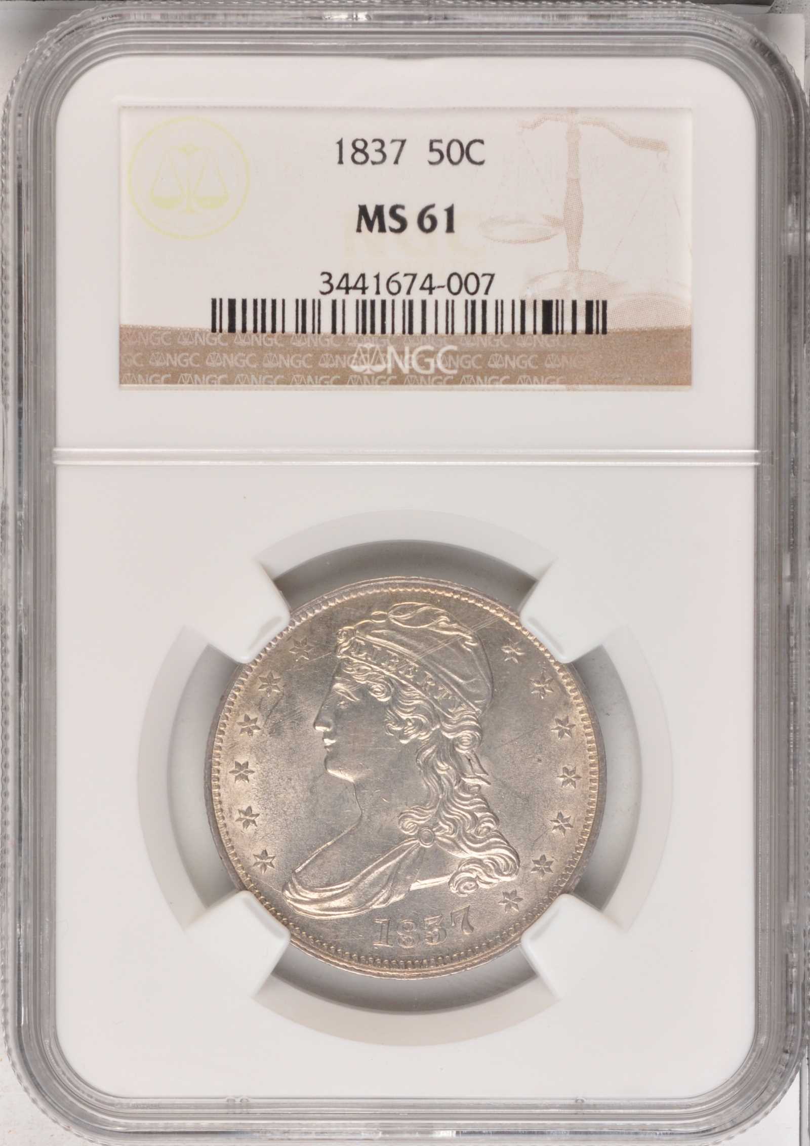 1837 50c Reeded Edge, GR-13 AU50 thumbnail 5