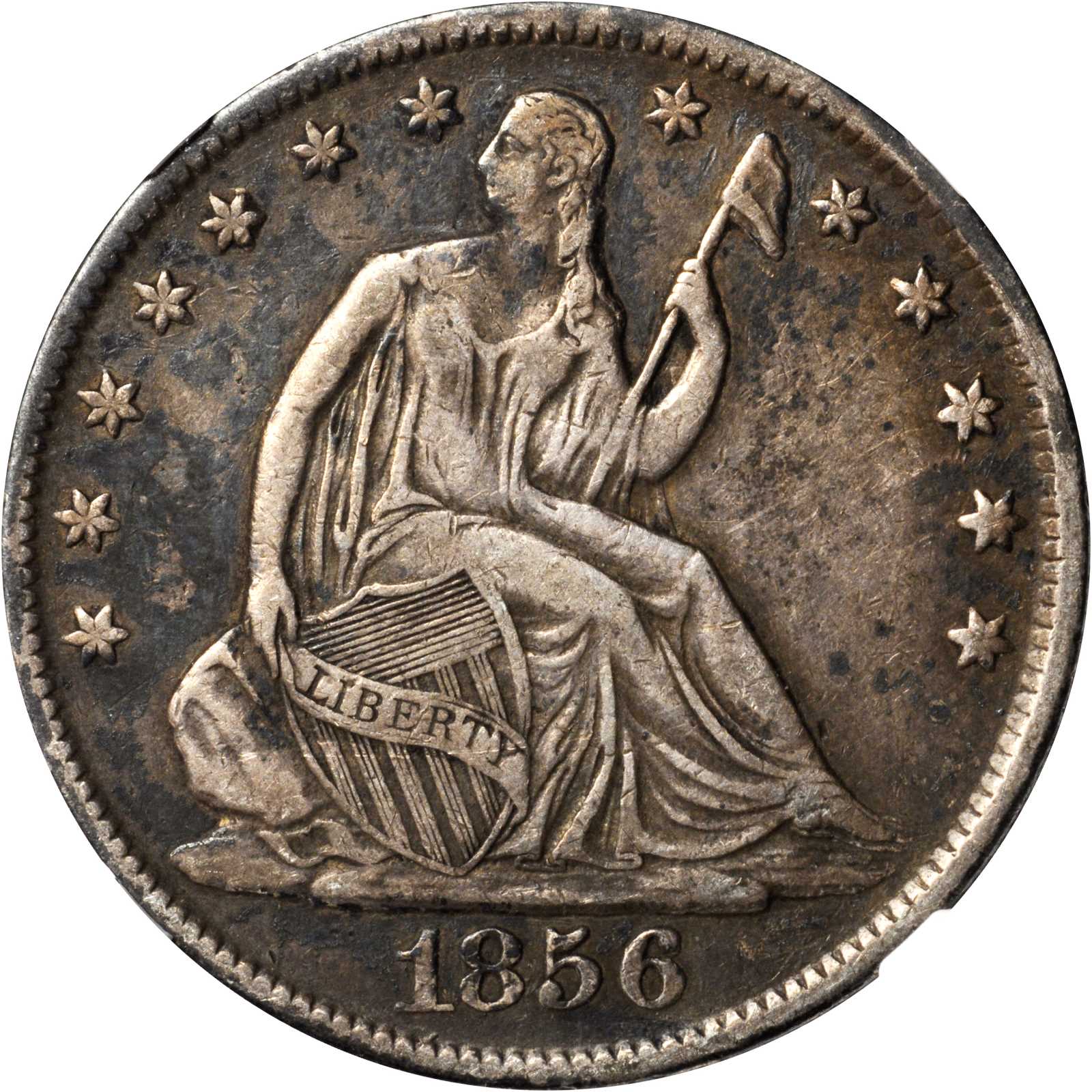 1856-O Liberty Seated Half Dollar. WB-103, VP-002. Repunched 56. VF-35 (NGC).