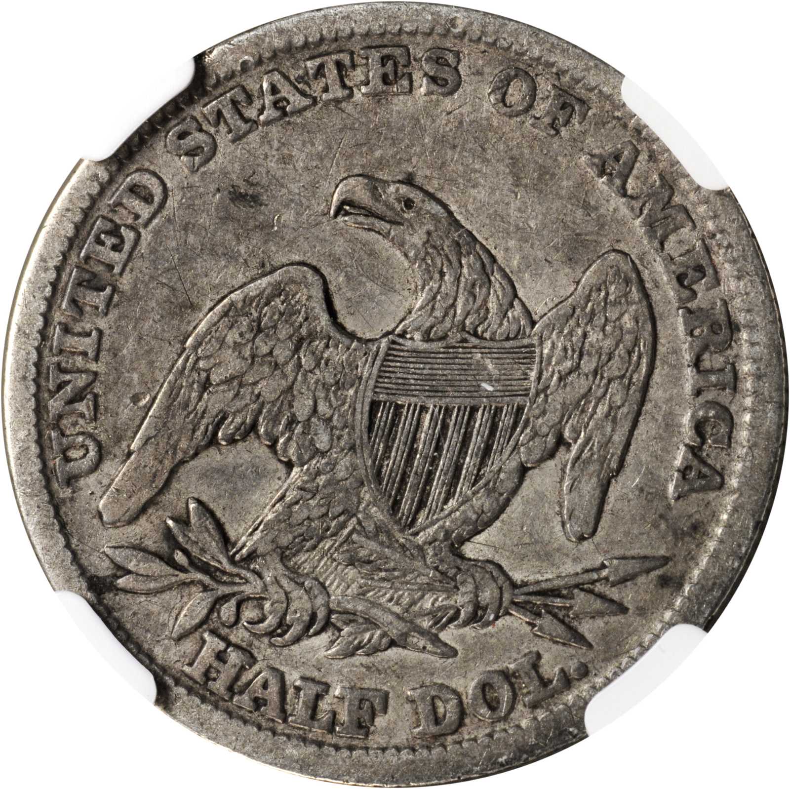 1839 50c Reeded Edge, Large Letters Reverse, GR-6 AU53 thumbnail 4