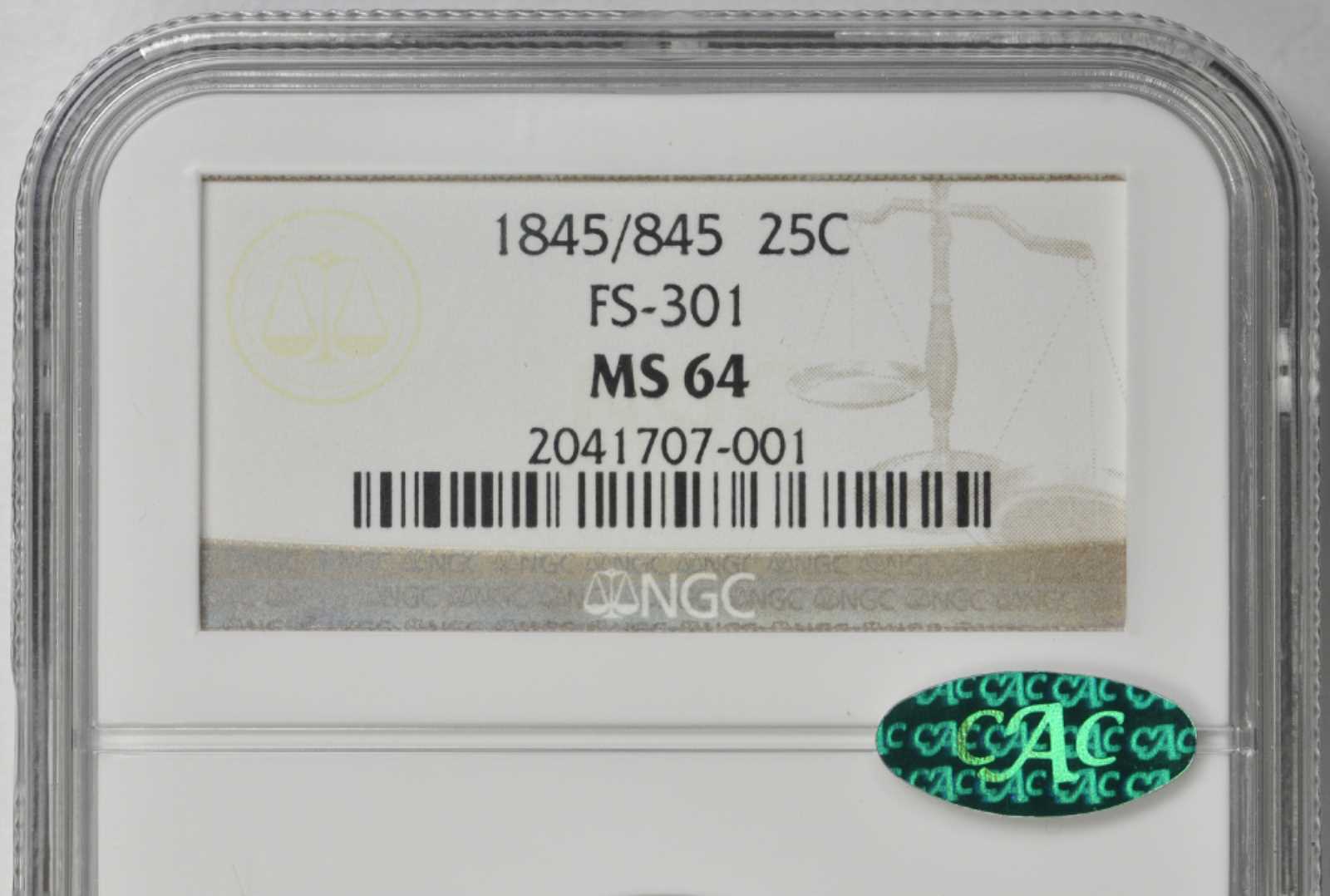 1845 25c Repunched Date, FS-301 MS thumbnail 7