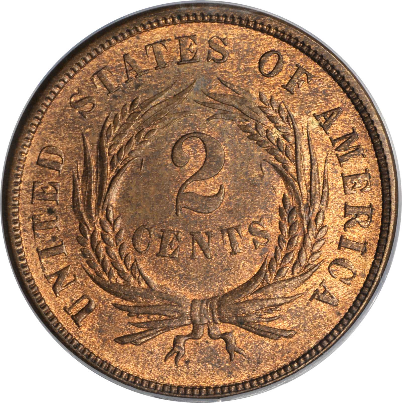 1867 2c Doubled Die Obverse  MS RB MS63 RB thumbnail 3