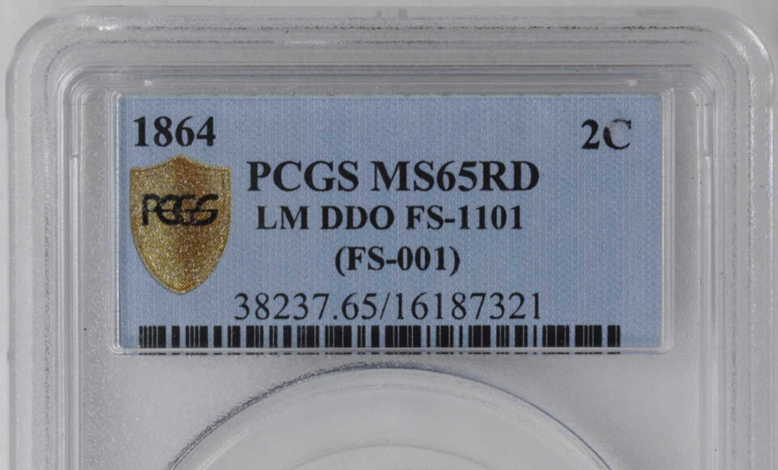 1864 2c Large Motto, DDO, FS-1101 MS RD MS65 RD CAC thumbnail 3