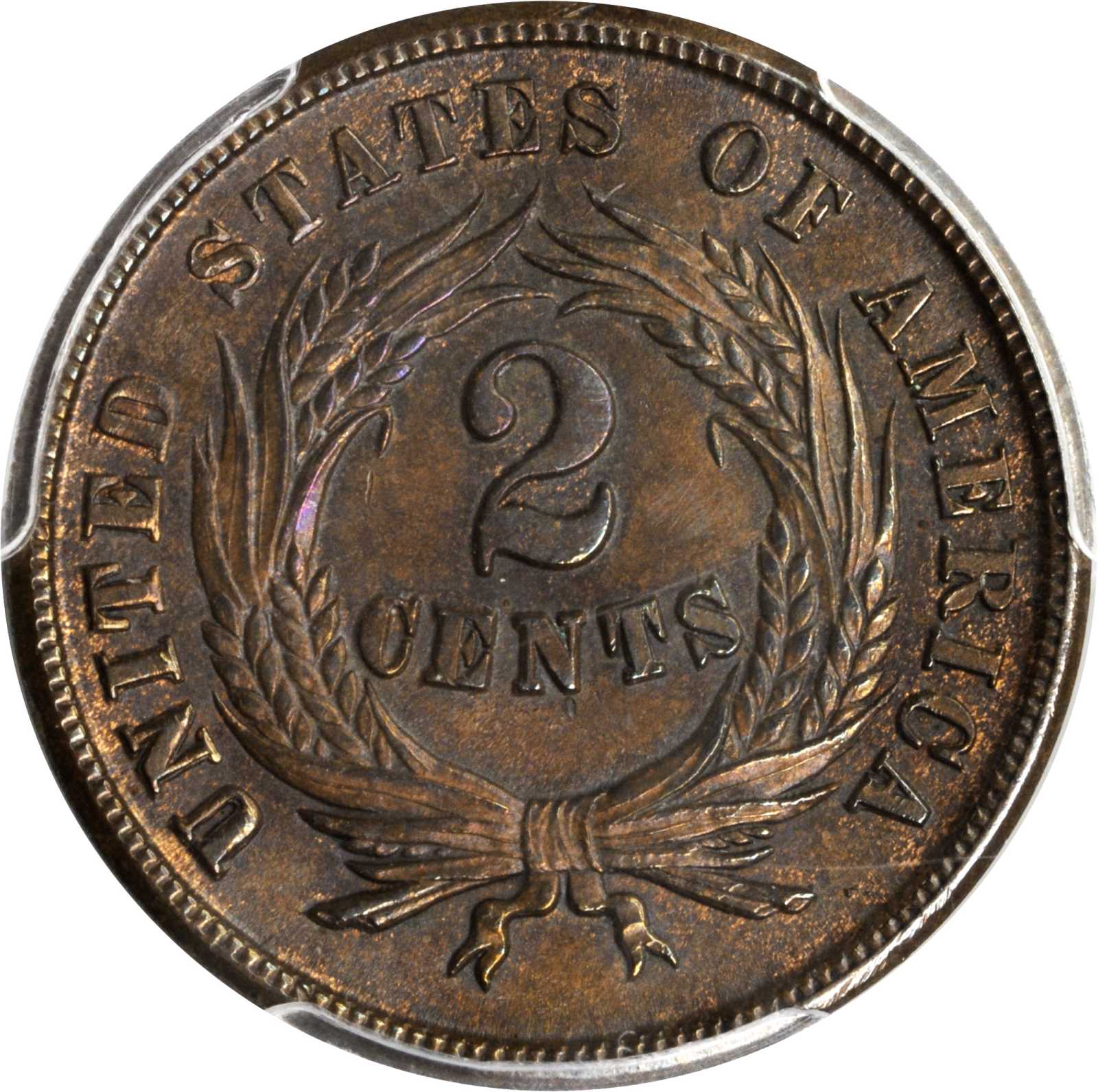 1864 2c Large Motto, Clash Indian Cent, FS-1901 MS BN MS61 BN thumbnail 4