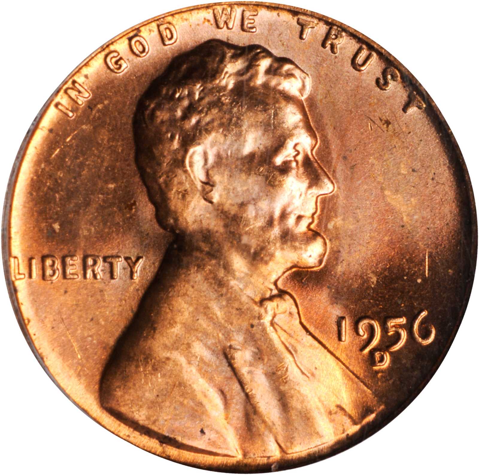 1956-D/D Lincoln Cent. FS-508. Repunched Mintmark. MS-64 RD (PCGS).