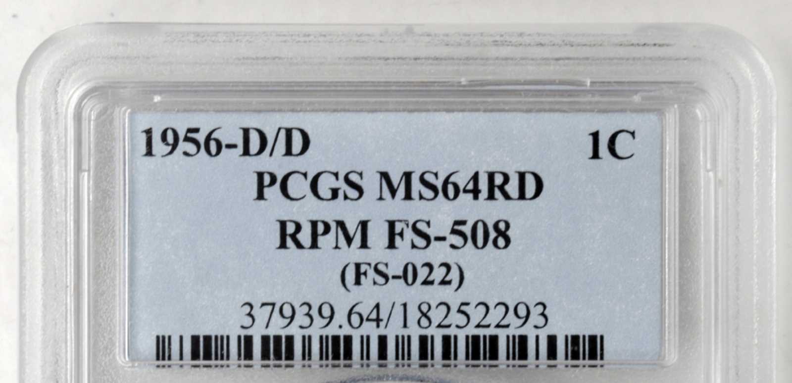 1956-D/D 1c Repunched Mintmark, FS-508 MS RD MS64 RD thumbnail 6