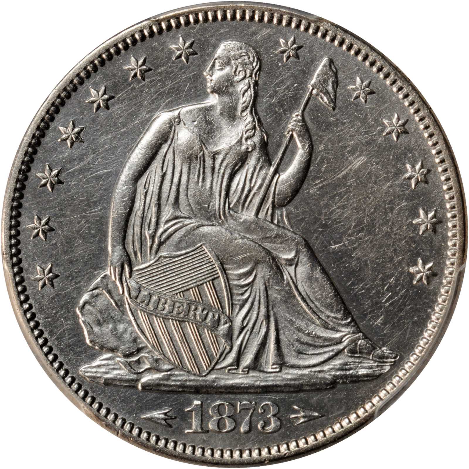 1873 Liberty Seated Half Dollar. WB-108. Small Arrows. Repunched Date. AU Details--Cleaning (PCGS).