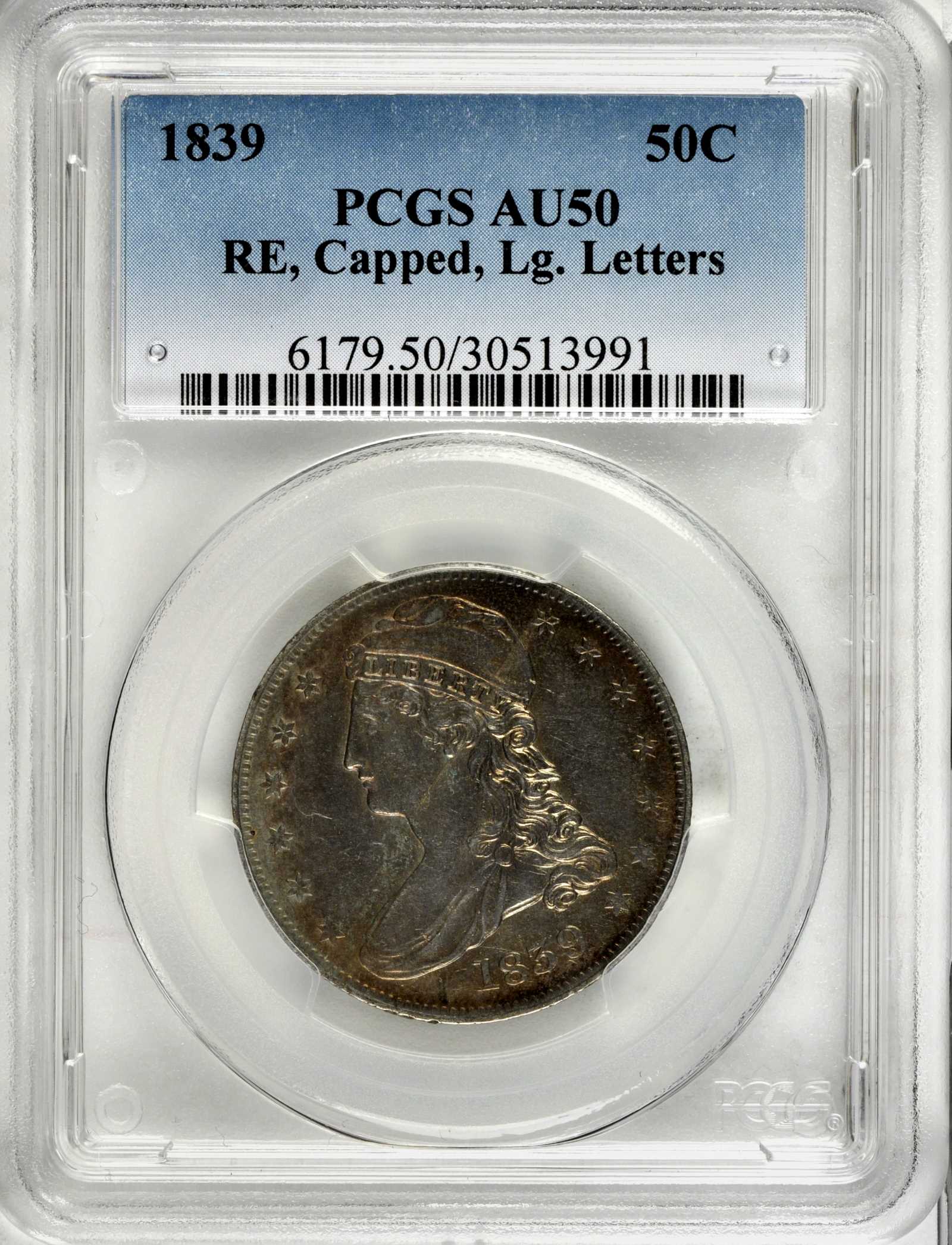1839 50c Reeded Edge, Large Letters Reverse, GR-5 MS62 CAC thumbnail 17