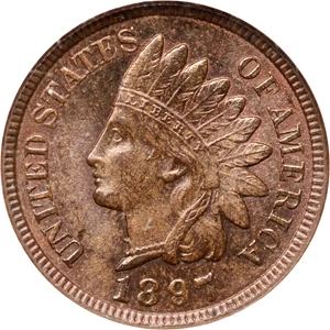 image for: 1897 Indian Cent. Snow-1, FS-401 (FS-011.5). Misplaced Date. MS-65 BN (NGC).