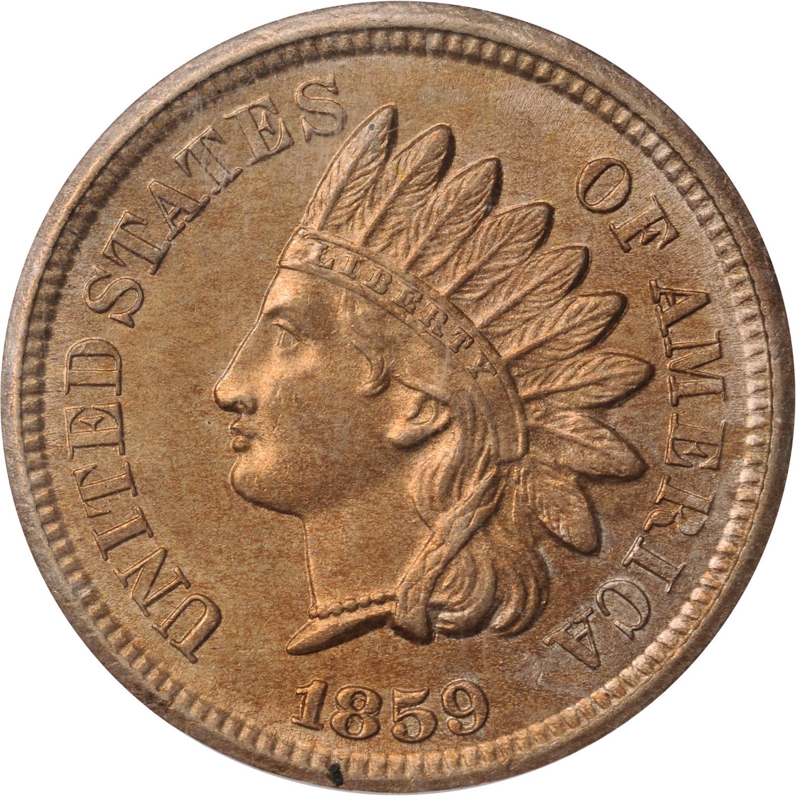 1859 Indian Cent. Snow-2, FS-302 (FS-006.2). Repunched Date. MS-64 (PCGS).
