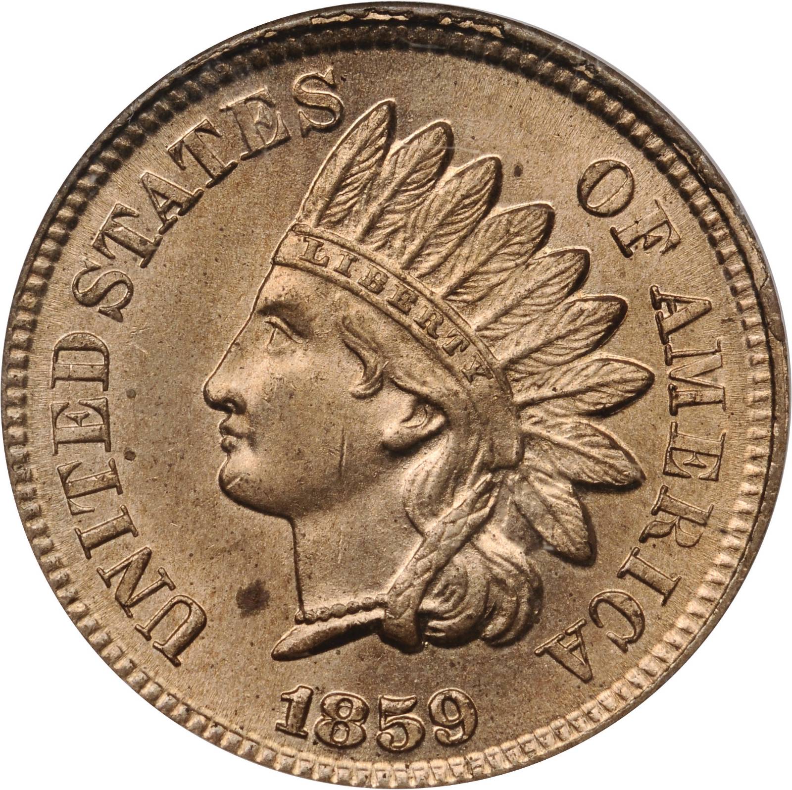 1859 Indian Cent. Snow-2, FS-302 (FS-006.2). Repunched Date. MS-64 (PCGS).
