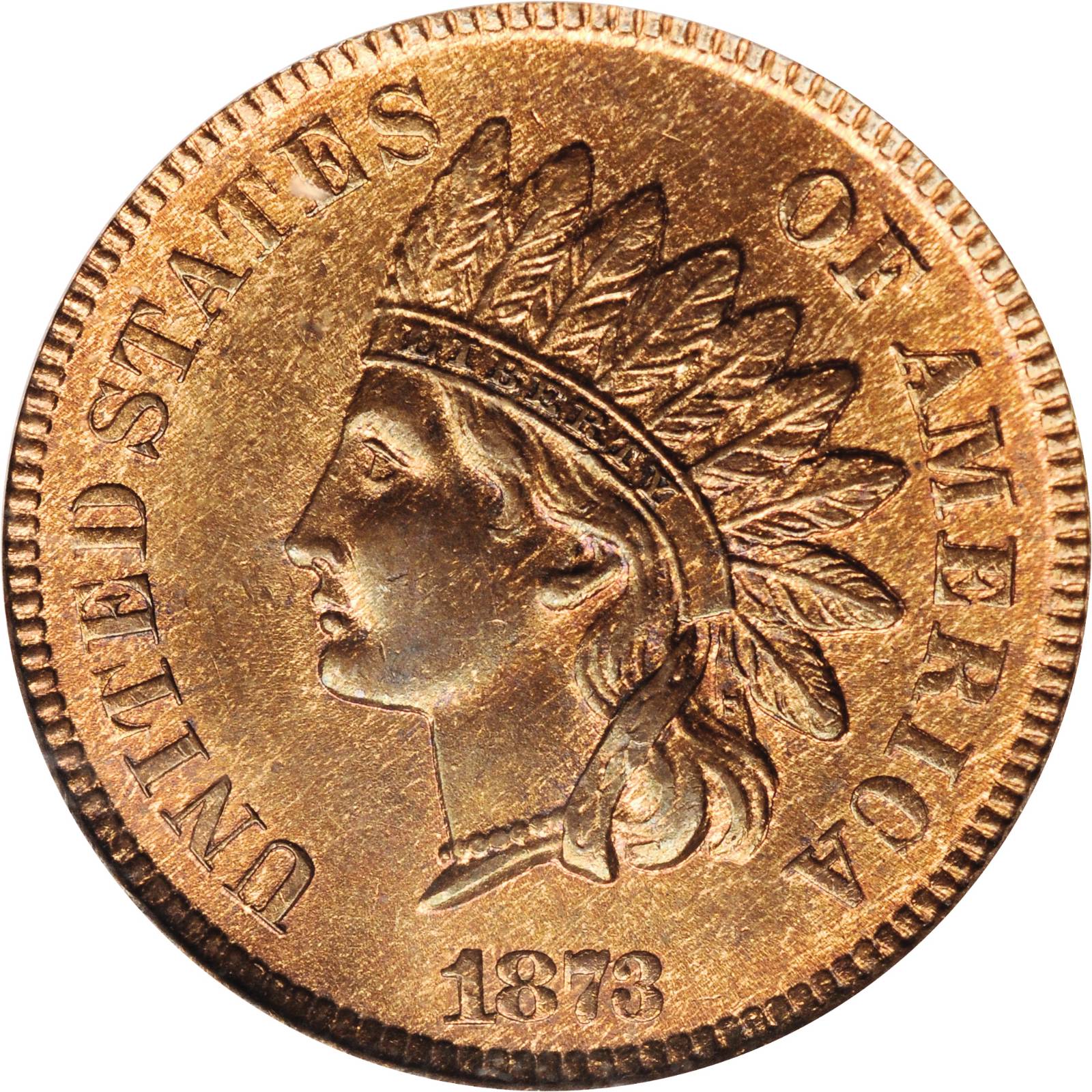 1873 Indian Cent. Closed 3. Snow-2, FS-102 (FS-009.1). Doubled Die Obverse. MS-64 RB (PCGS).